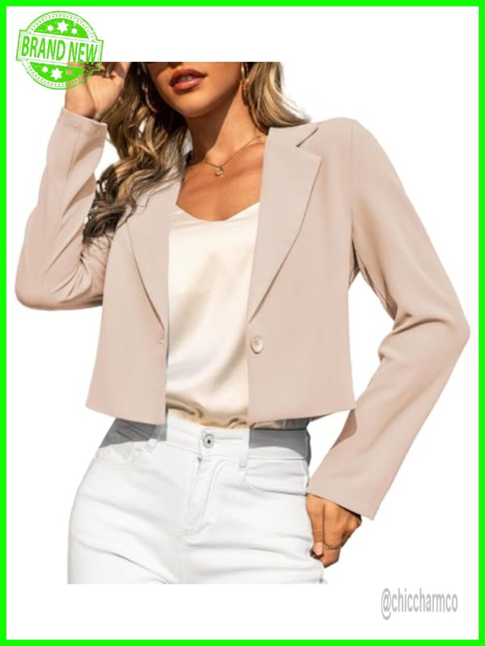 Cropped Blazer 100% Polyester Single Button Notch Lapel Work to Weekend
